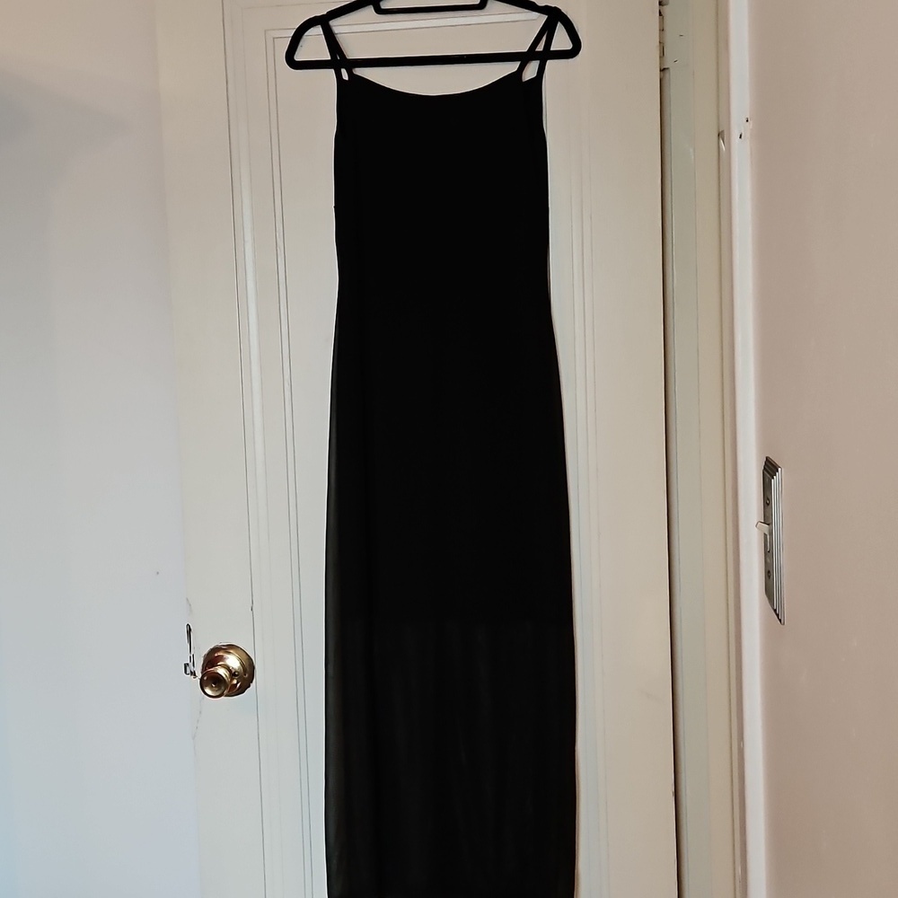 Semi-Formal Black Maxi Dress, Sheer Outer Layer, Front Slit, Sz M - Picture 9 of 13